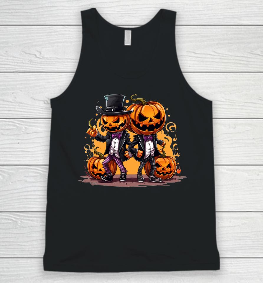 Fall Autumn Halloween Jack O Lantern Funny Pumpkins In Suits Unisex Tank Top