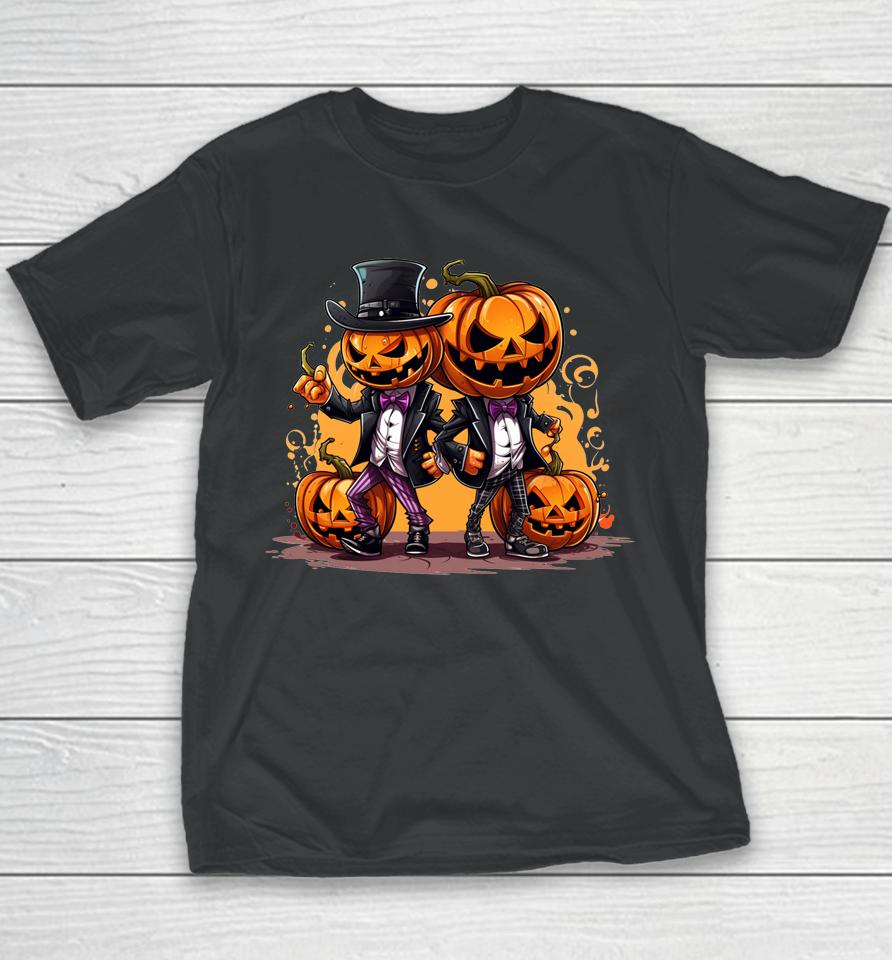 Fall Autumn Halloween Jack O Lantern Funny Pumpkins In Suits Youth T-Shirt