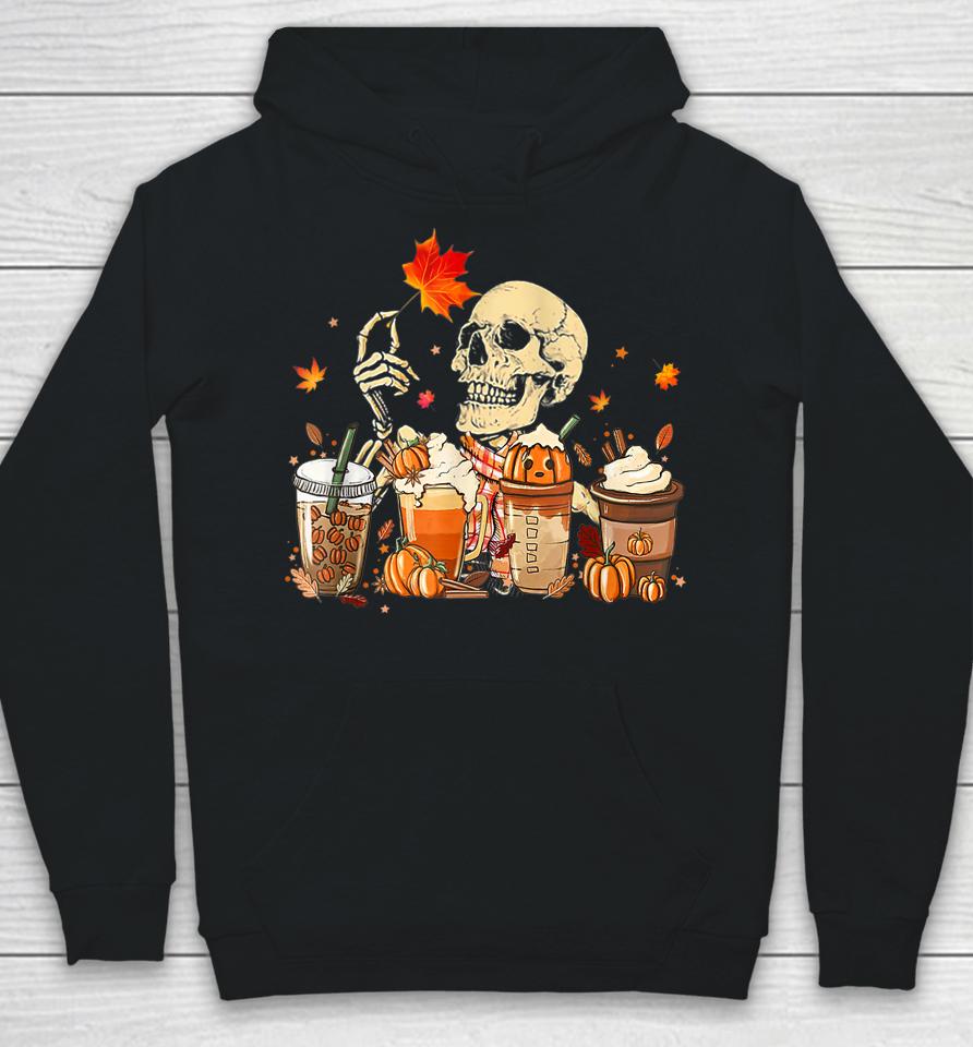 Fall Coffee Pumpkin Latte Iced Autumn Skeleton Skull Season Hoodie