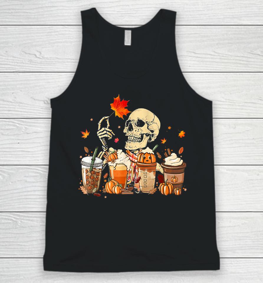 Fall Coffee Pumpkin Latte Iced Autumn Skeleton Skull Season Unisex Tank Top
