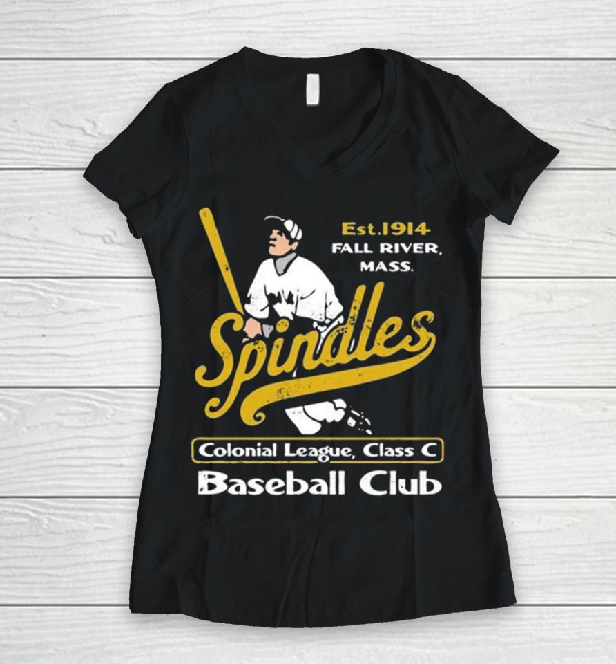 Fall River Spindles Massachusetts Vintage Defunct Baseball Teams Women V-Neck T-Shirt