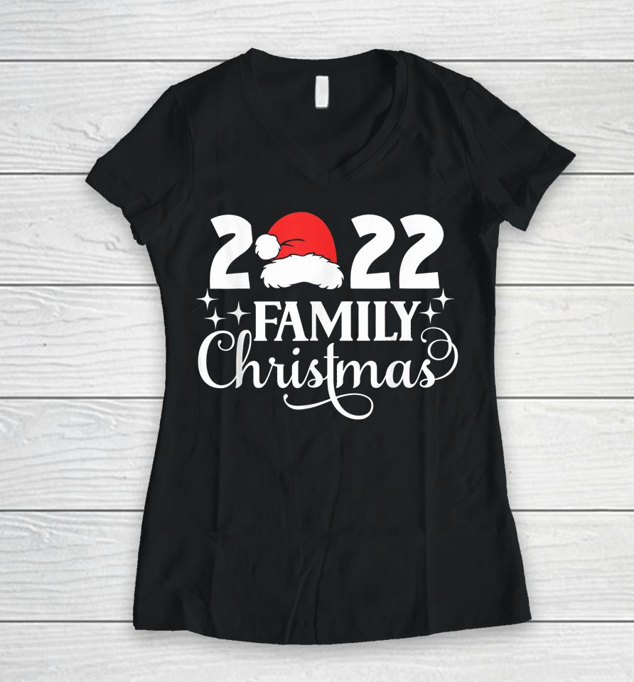 Family Christmas 2022 Matching Pajams Squad Crew Santa Elf Women V-Neck T-Shirt