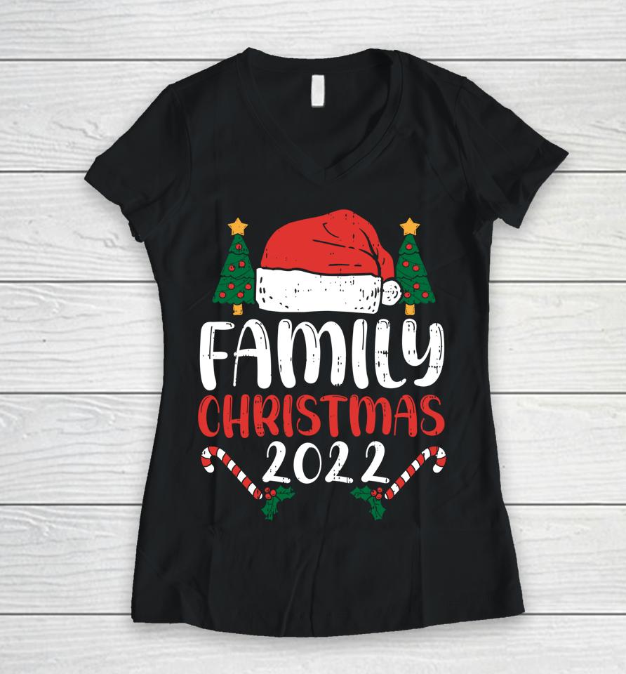 Family Christmas 2022 Matching  Funny Santa Elf Squad Women V-Neck T-Shirt