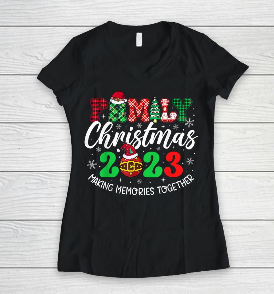 Family Christmas 2023 Matching Squad Santa Elf Funny Xmas Women V-Neck T-Shirt