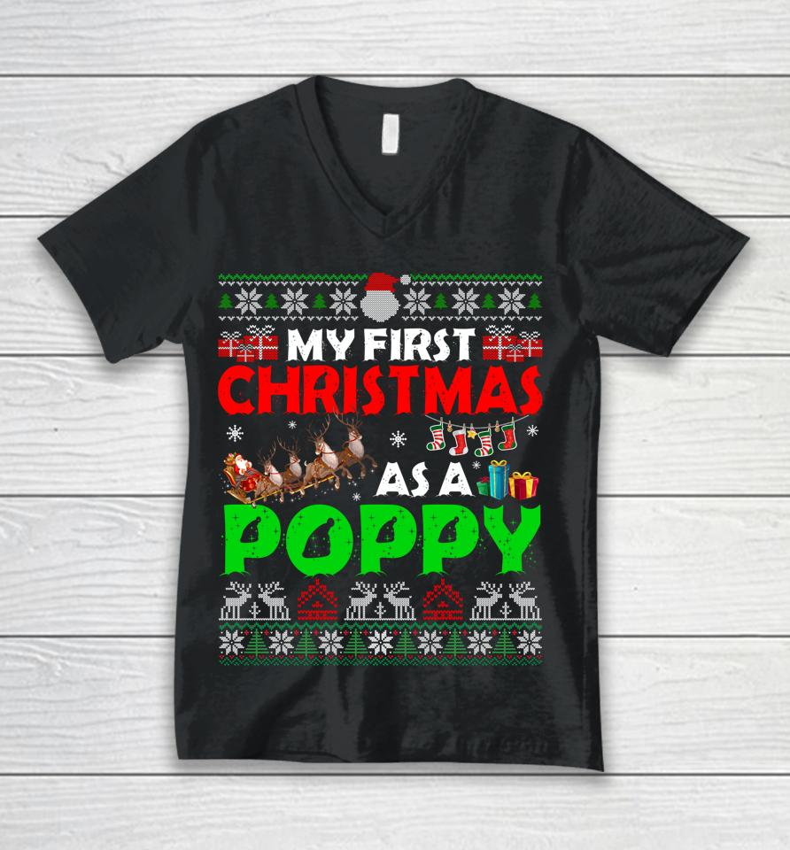 Family My 1St Christmas As A Poppy Ugly Xmas Sweater Unisex V-Neck T-Shirt