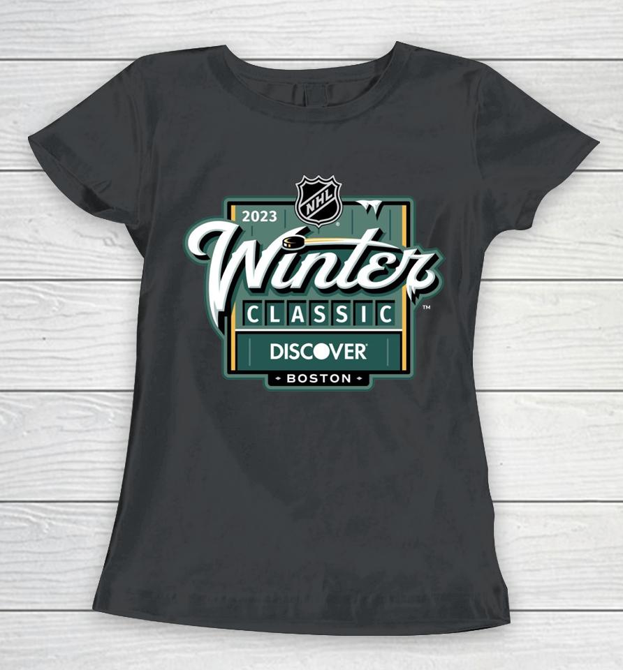 Fanatics Boston Bruins Vs Pittsburgh Penguins 2023 Nhl Winter Classic Event Logo Women T-Shirt