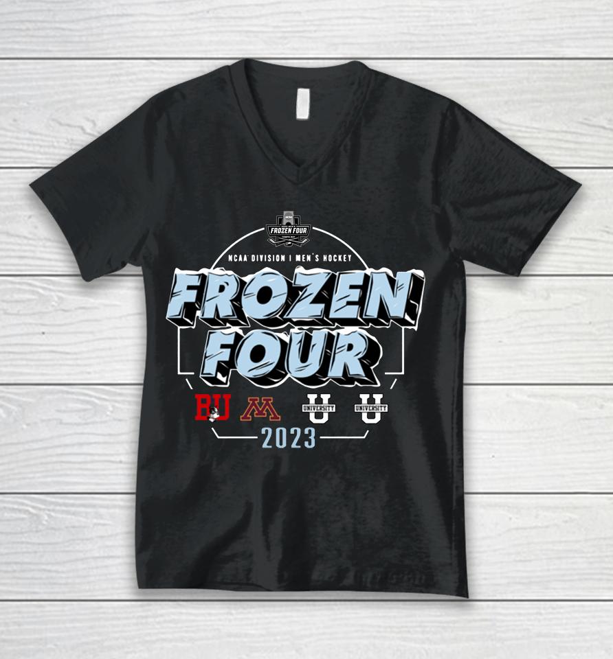 Fanatics Branded 2023 Ncaa Frozen Four Men's Ice Hockey Tournament National Champions Unisex V-Neck T-Shirt