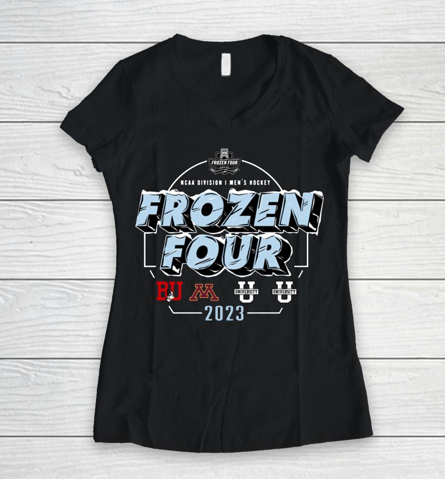 Fanatics Branded 2023 Ncaa Frozen Four Men's Ice Hockey Tournament National Champions Women V-Neck T-Shirt