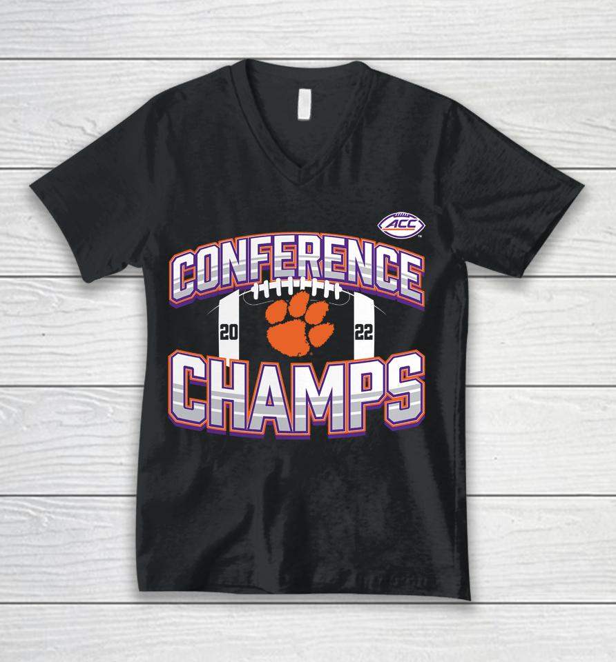 Fanatics Branded Clemson Tigers 2022 Acc Football Conference Champions Icon Bold Unisex V-Neck T-Shirt