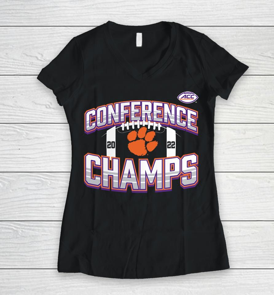 Fanatics Branded Clemson Tigers 2022 Acc Football Conference Champions Icon Bold Women V-Neck T-Shirt