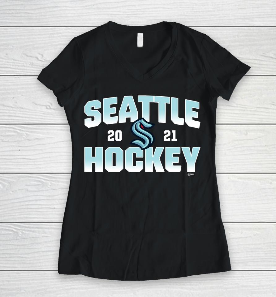 Fanatics Branded Deep Sea Blue Seattle Kraken Skate Or Die Women V-Neck T-Shirt