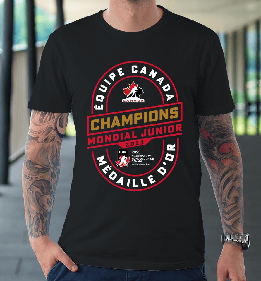 Fanatics Branded Hockey Canada 2023 Iihf World Junior Ice Hockey Gold Medal Champions Premium T-Shirt