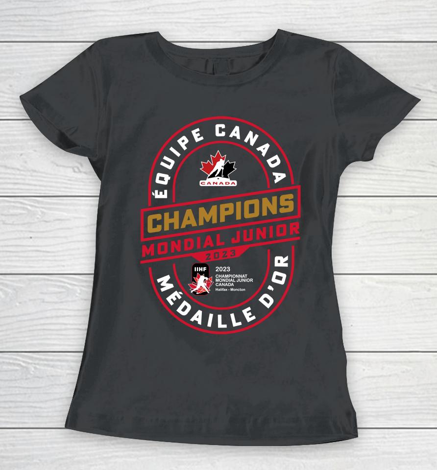 Fanatics Branded Hockey Canada 2023 Iihf World Junior Ice Hockey Gold Medal Champions Women T-Shirt
