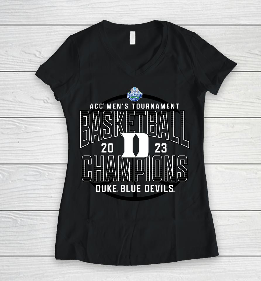Fanatics Branded Royal Duke Blue Devils 2023 Acc Men's Basketball Conference Tournament Champions Women V-Neck T-Shirt