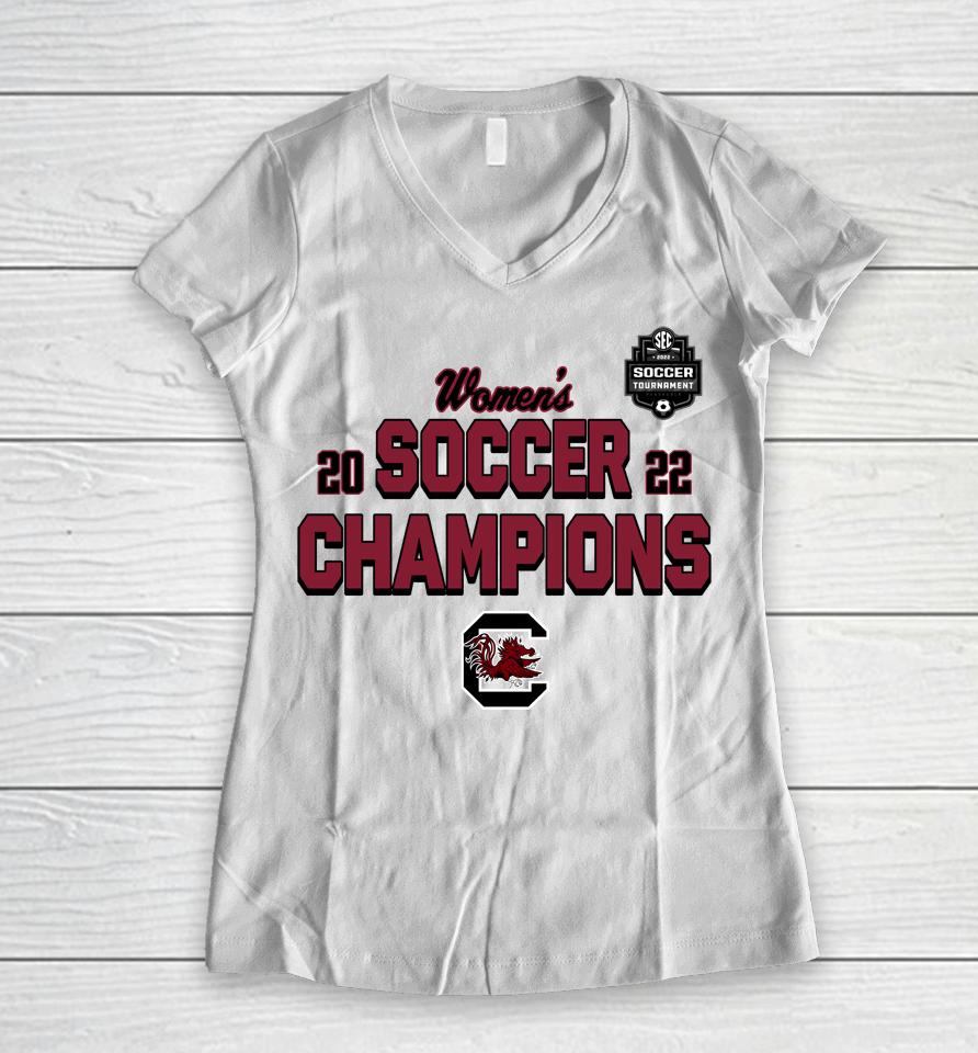 Fanatics Branded South Carolina Gamecocks 2022 Sec Women's Soccer Conference Tournament Champions Women V-Neck T-Shirt