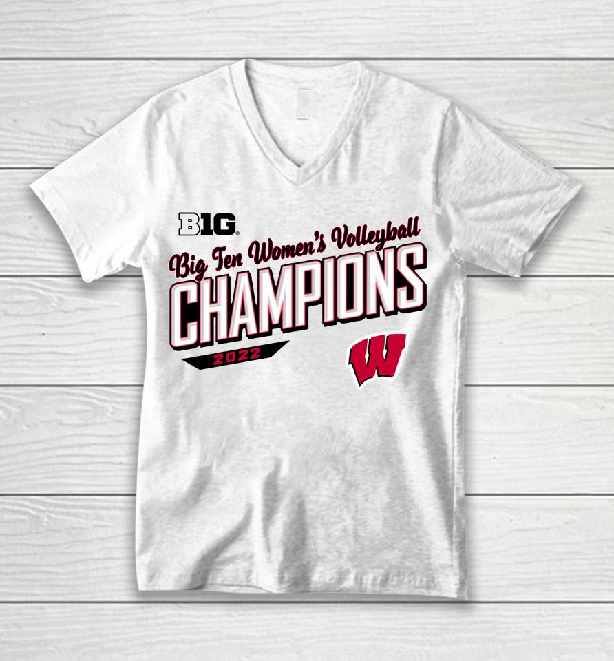 Fanatics Branded Wisconsin Badgers Big 10 2022 Big 10 Women's Volleyball Season Champions Unisex V-Neck T-Shirt