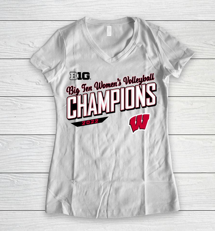 Fanatics Branded Wisconsin Badgers Big 10 2022 Big 10 Women's Volleyball Season Champions Women V-Neck T-Shirt
