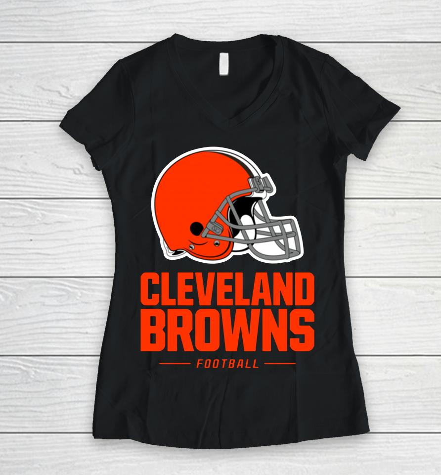 Fanatics Brown Cleveland Browns Logo Team Lockup Fitted Women V-Neck T-Shirt