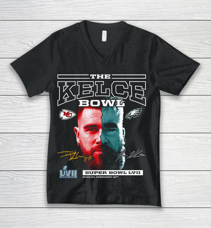 Fanatics Kansas City Chiefs Vs Philadelphia Eagles Super Bowl Lvii Matchup The Kelce Bowl Unisex V-Neck T-Shirt