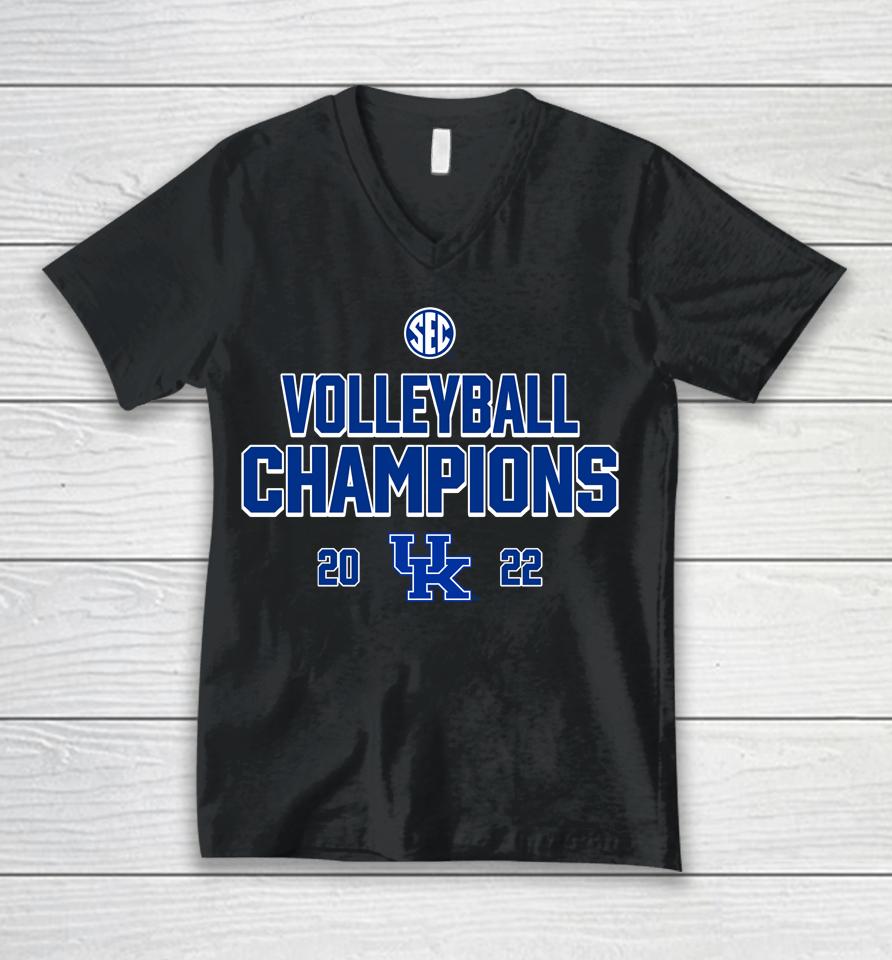 Fanatics Kentucky Wildcats 2022 Sec Volleyball Champions Season Unisex V-Neck T-Shirt