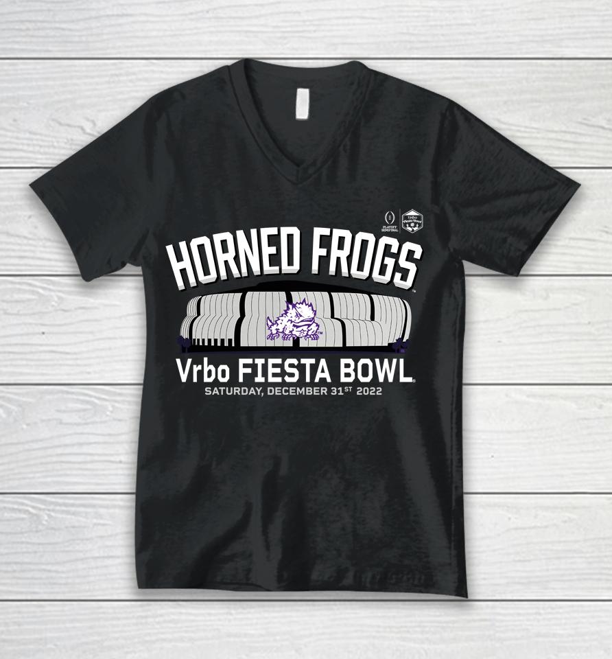 Fanatics Purple Tcu Horned Frogs College Football Playoff 2022 Fiesta Bowl Gameday Stadium Unisex V-Neck T-Shirt