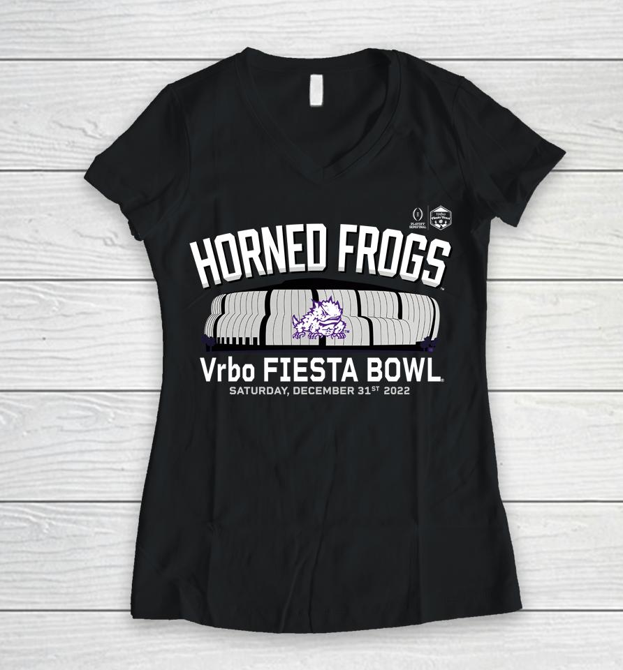 Fanatics Purple Tcu Horned Frogs College Football Playoff 2022 Fiesta Bowl Gameday Stadium Women V-Neck T-Shirt