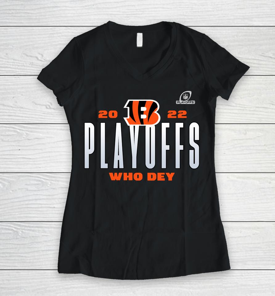 Fanatics Shop Cincinnati Bengals 2022 Nfl Playoffs Our Time Women V-Neck T-Shirt