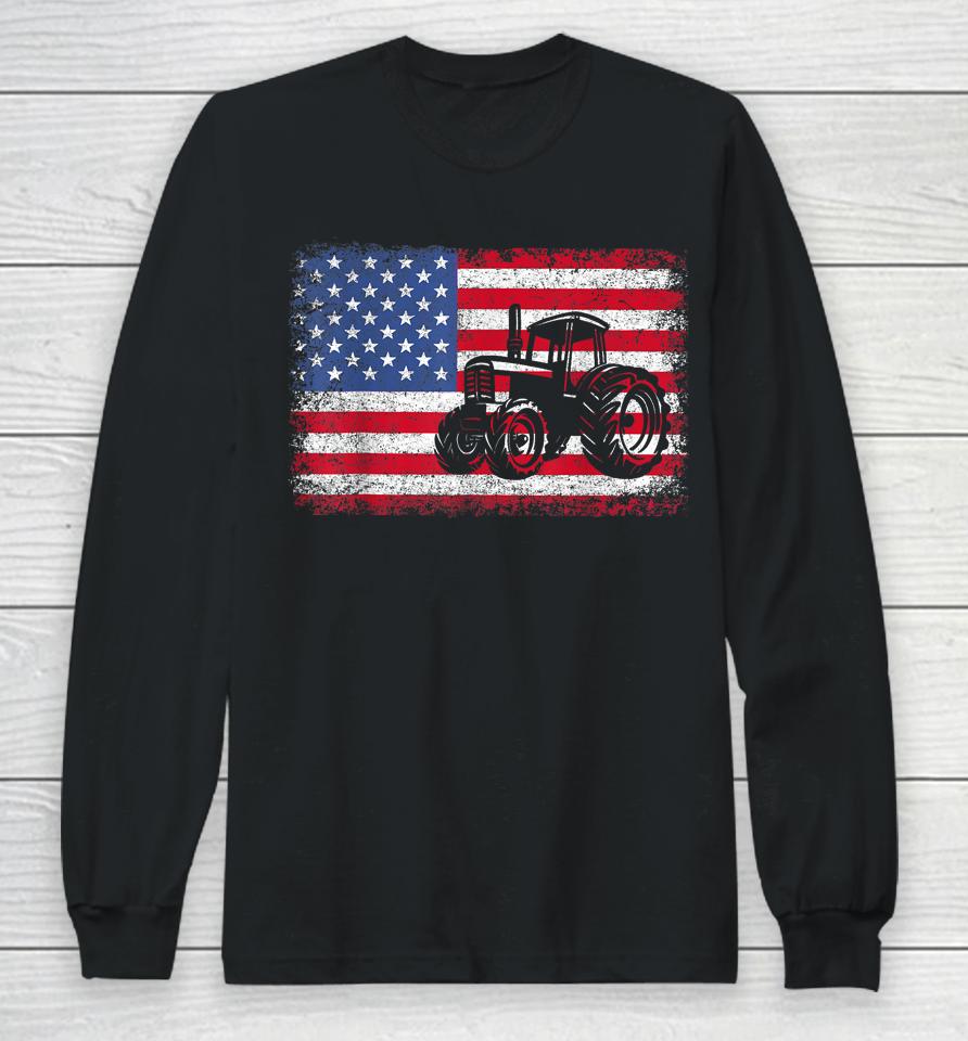 Farm Tractors Usa Flag Patriotic Farming Gift Long Sleeve T-Shirt