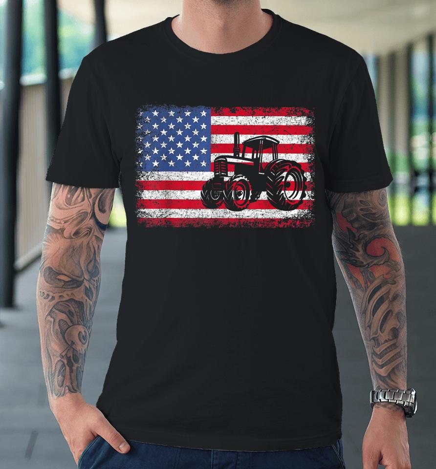 Farm Tractors Usa Flag Patriotic Farming Gift Premium T-Shirt
