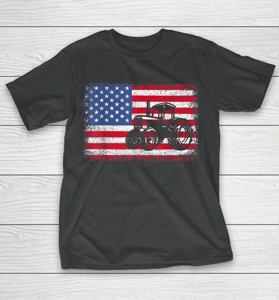 Farm Tractors Usa Flag Patriotic Farming Gift T-Shirt