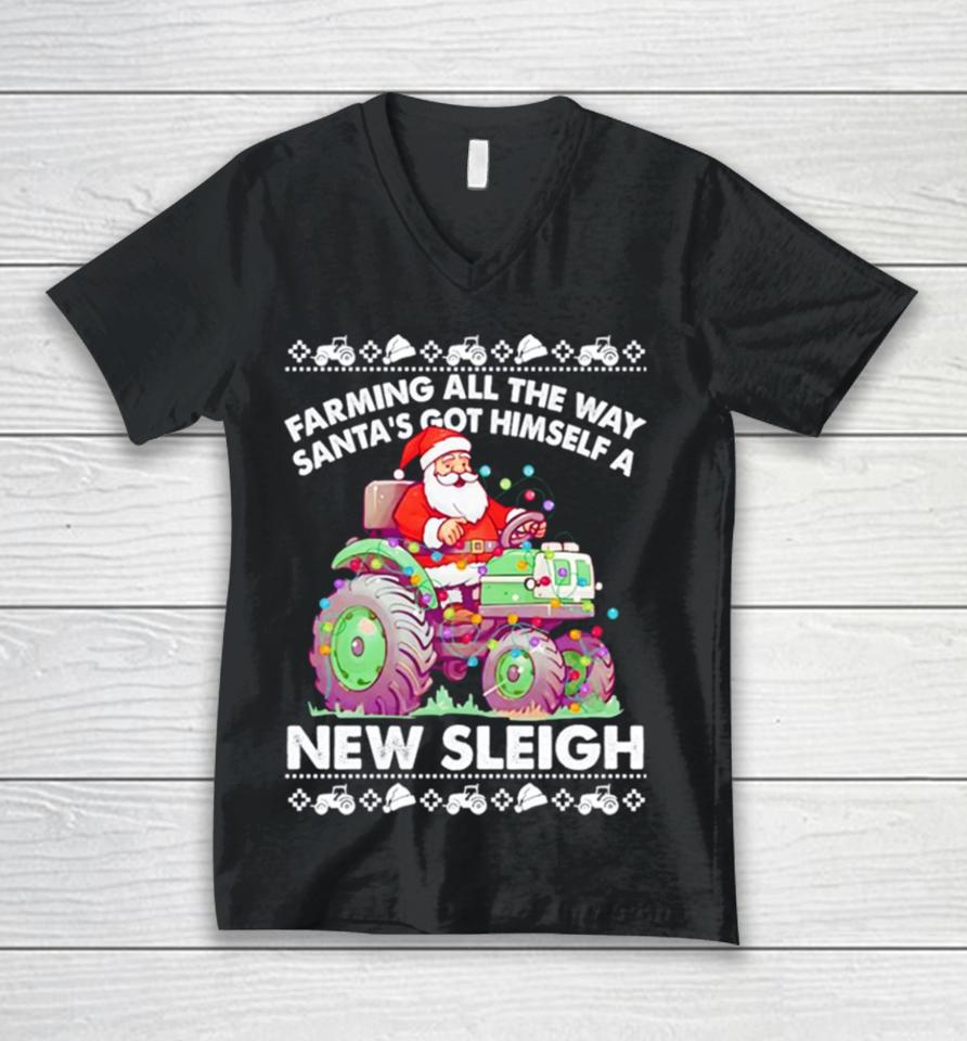 Farming All The Way Santa’s Got Himself A New Sleigh Ugly Christmas Unisex V-Neck T-Shirt