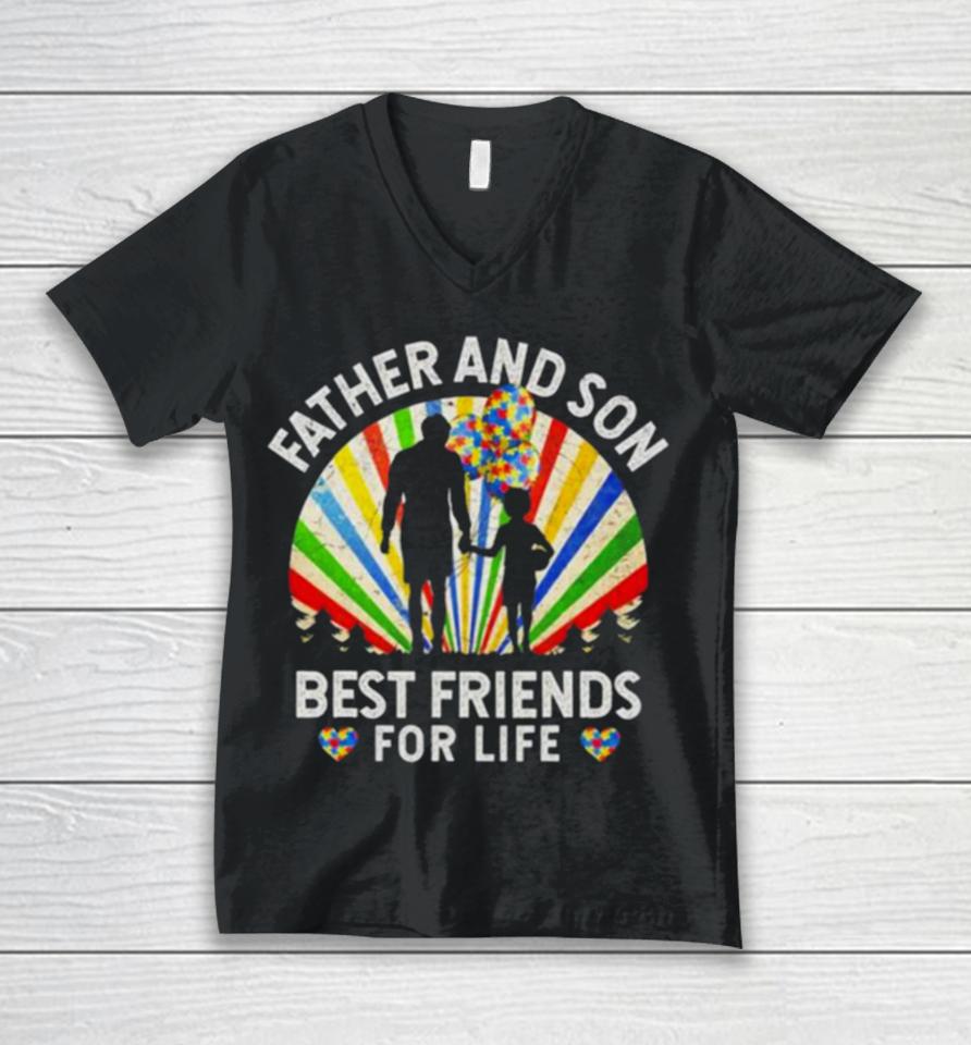 Father And Son Best Friends For Life Autism Awareness Unisex V-Neck T-Shirt