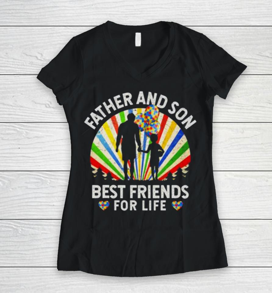 Father And Son Best Friends For Life Autism Awareness Women V-Neck T-Shirt