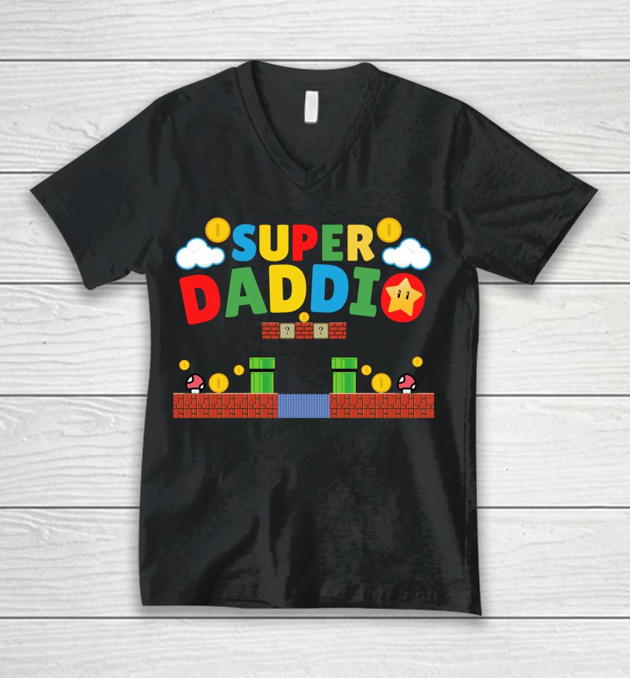 Father's Day Gamer Daddy Super Daddio Unisex V-Neck T-Shirt