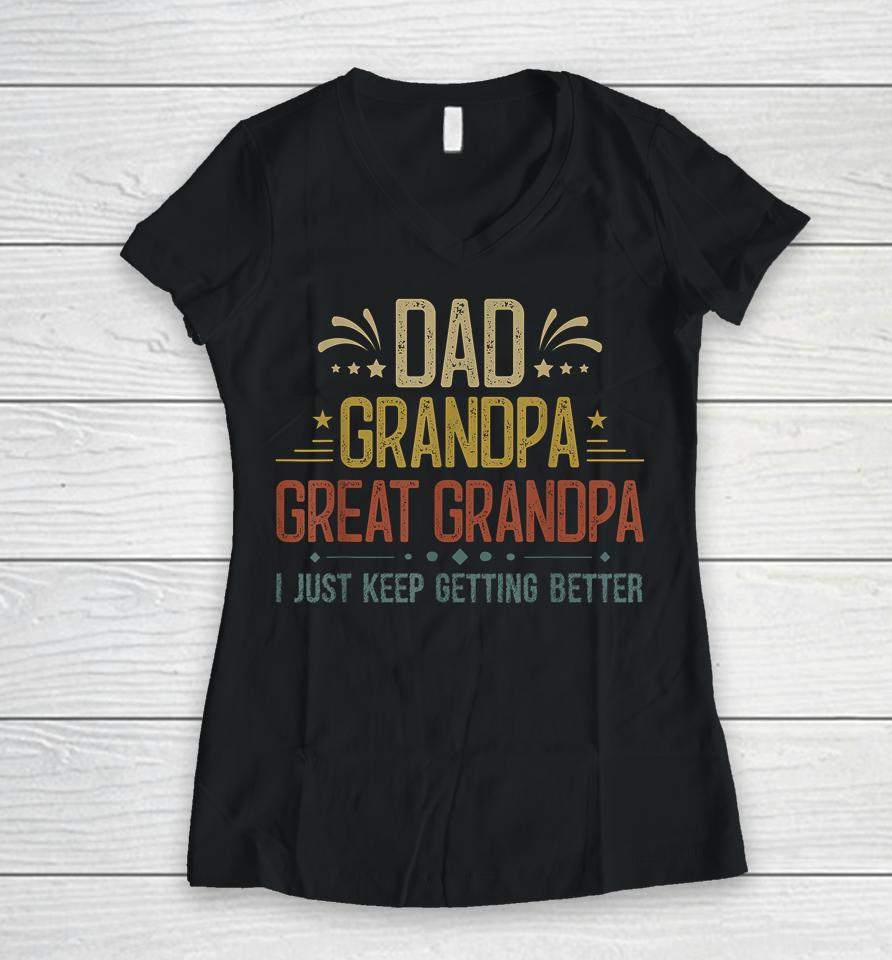 Fathers Day Gift From Grandkids Dad Grandpa Great Grandpa Women V-Neck T-Shirt