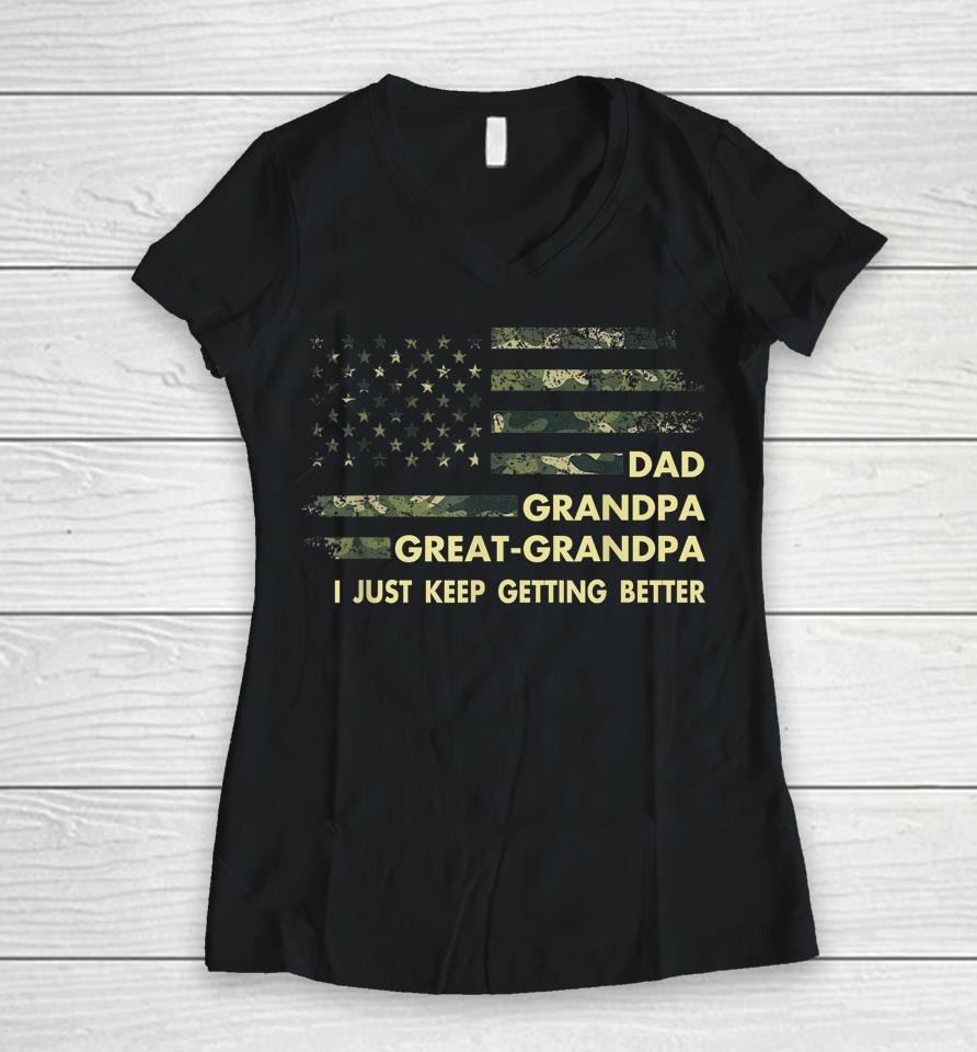 Fathers Day Gift From Grandkids Dad Grandpa Great Grandpa Women V-Neck T-Shirt