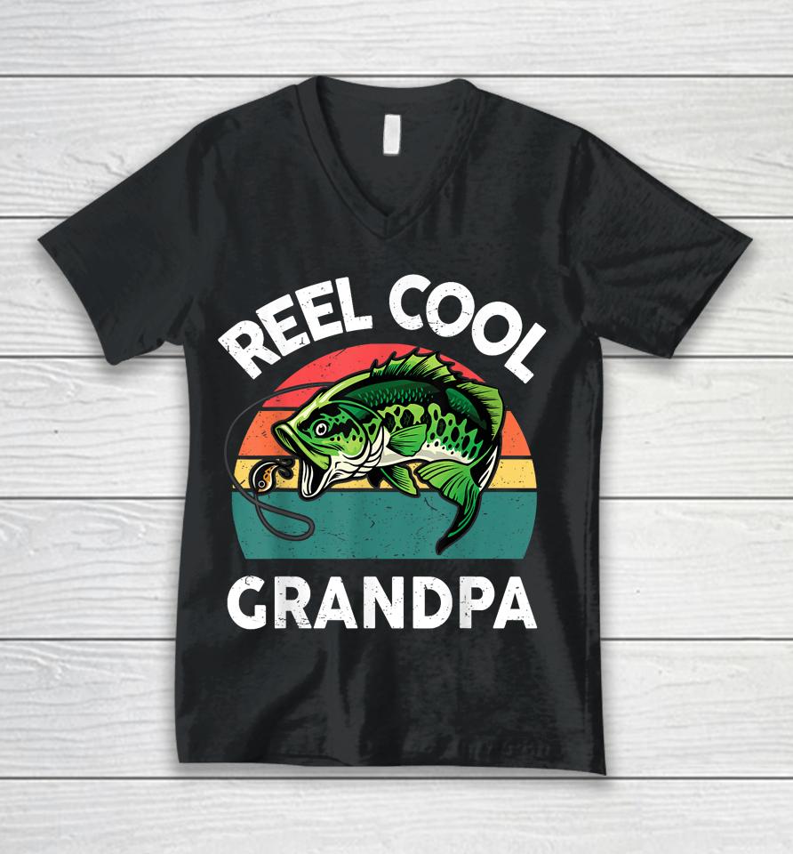 Fathers Day Gift Reel Cool Grandpa Dad Papa Pop-Pop Fishing Unisex V-Neck T-Shirt