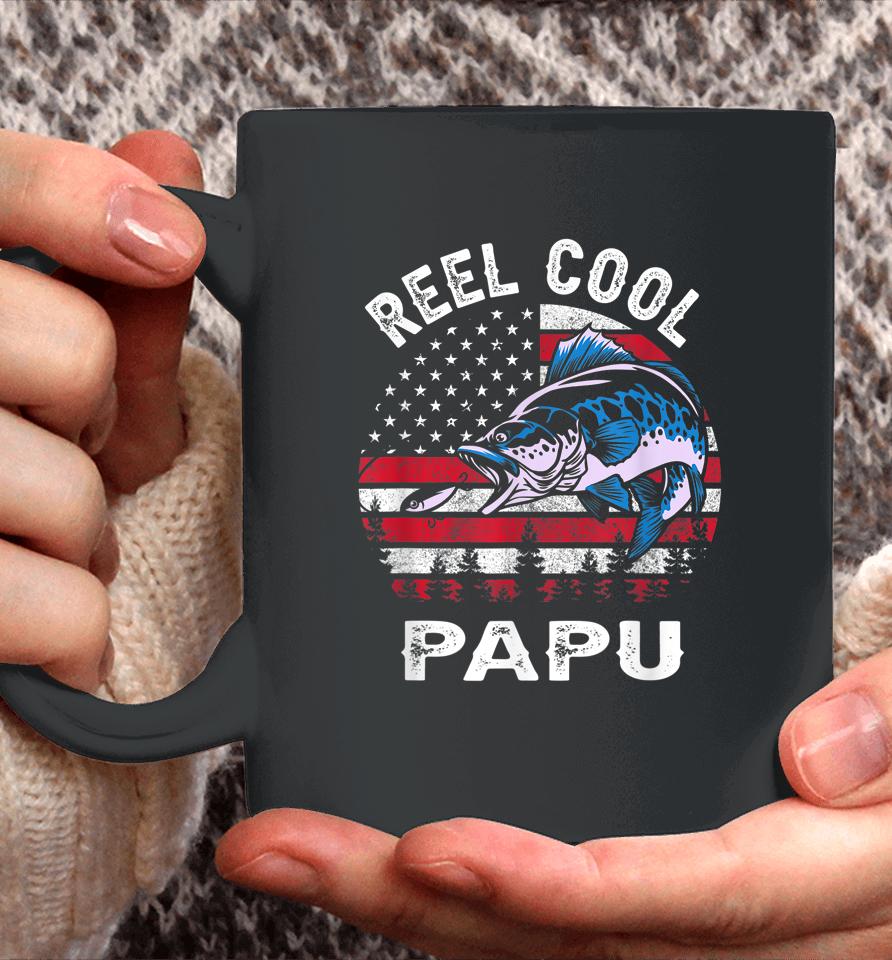 Fathers Day Us Flag Vintage Reel Cool Papu Fishing Coffee Mug