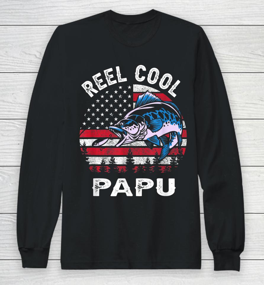 Fathers Day Us Flag Vintage Reel Cool Papu Fishing Long Sleeve T-Shirt