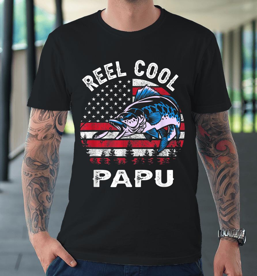 Fathers Day Us Flag Vintage Reel Cool Papu Fishing Premium T-Shirt