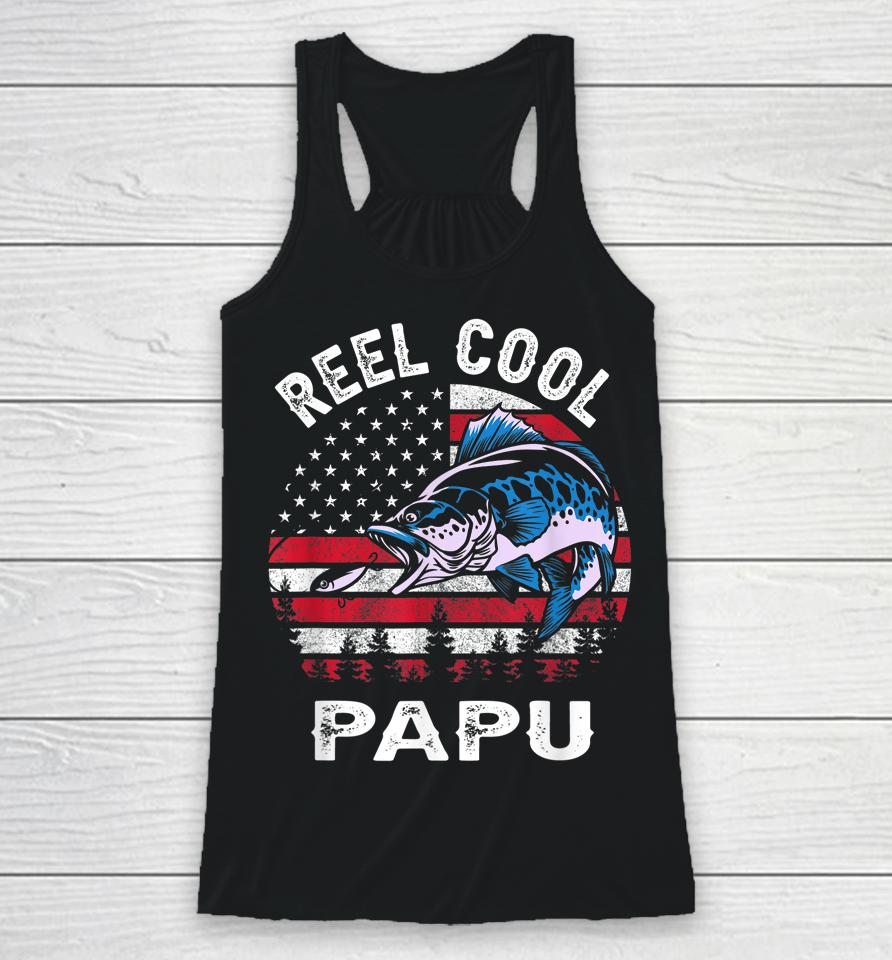 Fathers Day Us Flag Vintage Reel Cool Papu Fishing Racerback Tank