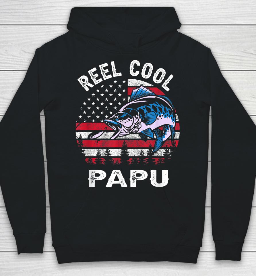 Fathers Day Us Flag Vintage Reel Cool Papu Fishing Hoodie