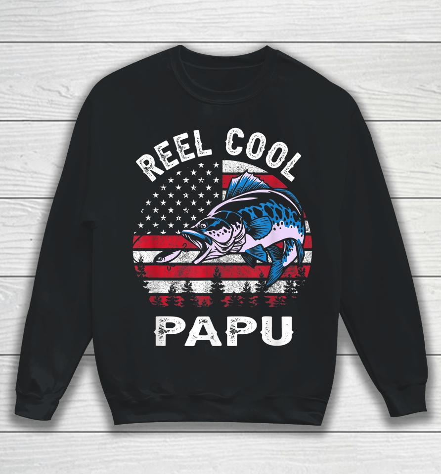 Fathers Day Us Flag Vintage Reel Cool Papu Fishing Sweatshirt