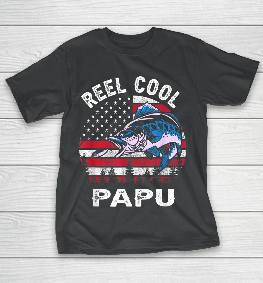 Fathers Day Us Flag Vintage Reel Cool Papu Fishing T-Shirt