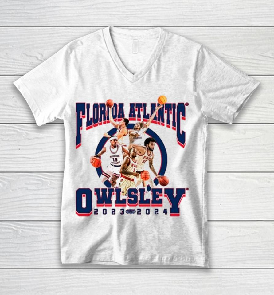 Fau Florida Atlantic Owlsley 2024 Ncaa Men’s Basketball 2023 – 2024 Post Season Unisex V-Neck T-Shirt