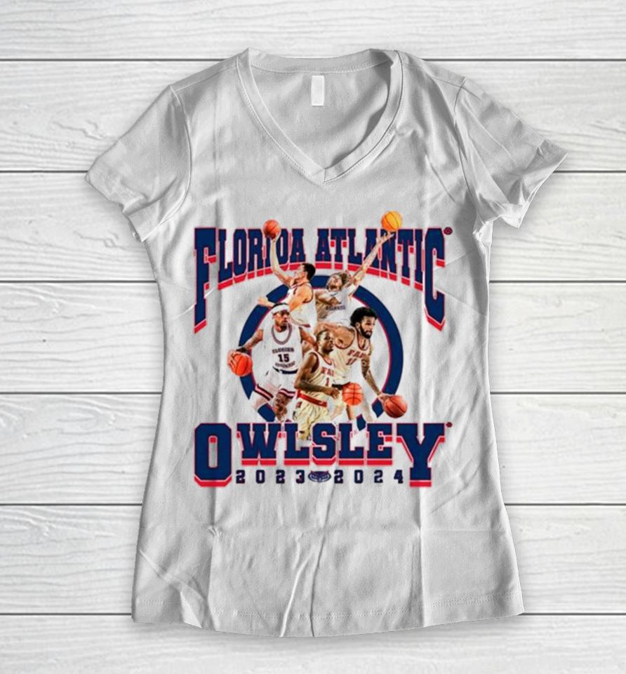 Fau Florida Atlantic Owlsley 2024 Ncaa Men’s Basketball 2023 – 2024 Post Season Women V-Neck T-Shirt