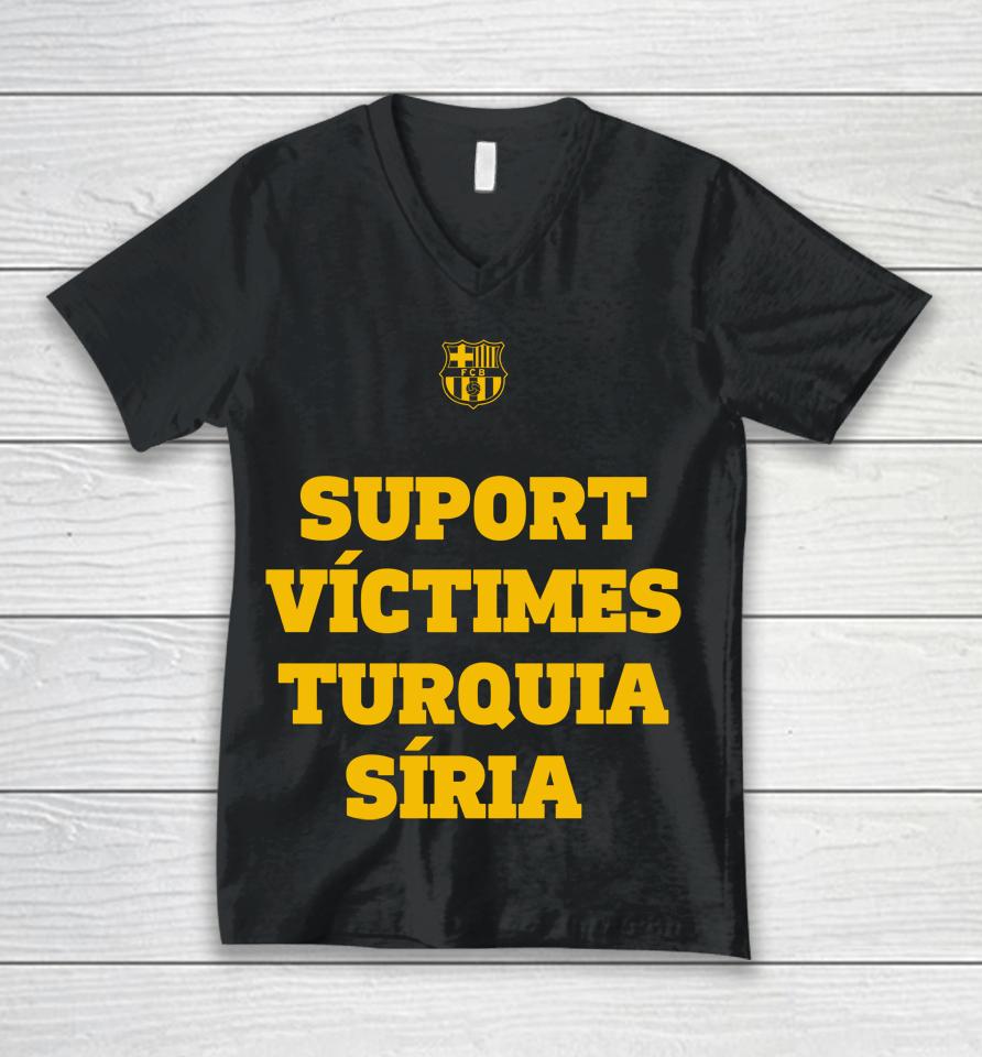 Fc Barcelona Suport Victimes Turquia Siria Unisex V-Neck T-Shirt