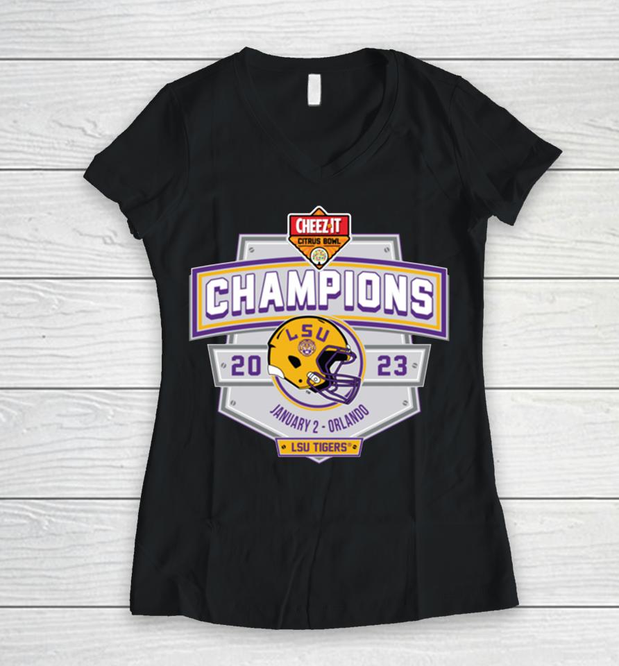 Fcs Merch Men's White Lsu Tigers 2023 Citrus Bowl Champions Women V-Neck T-Shirt
