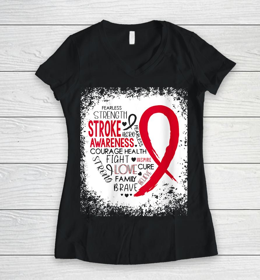Fearless Strength Stroke Awareness Month Stroke Warrior Women V-Neck T-Shirt