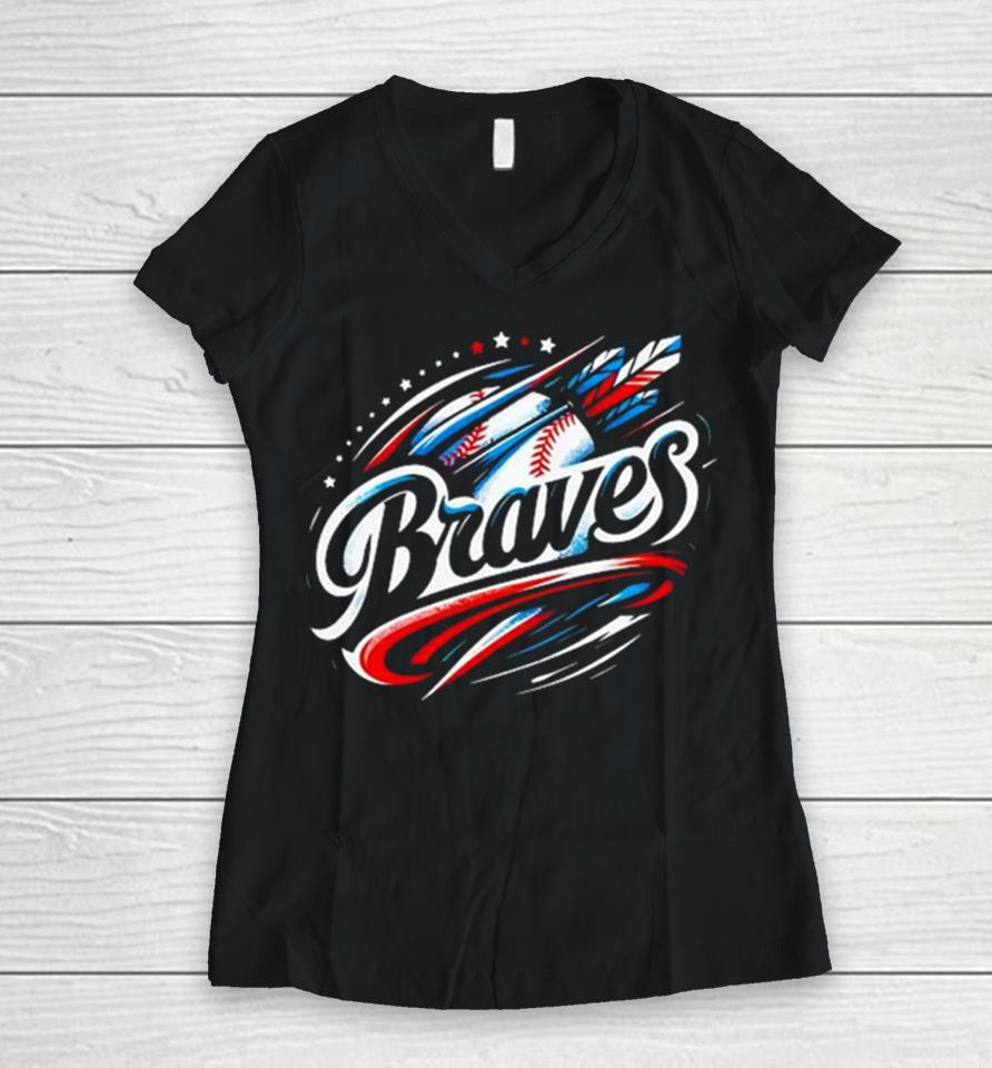 Feathers Braves Baseball Mlb Team Women V-Neck T-Shirt